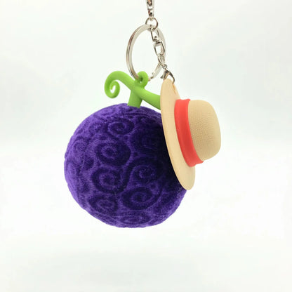 Straw Hat and Purple Fruit Keychain