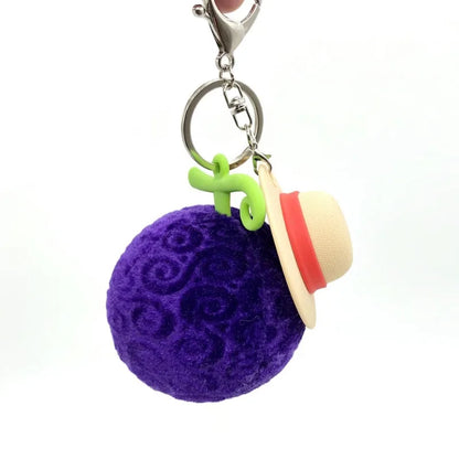 Straw Hat and Purple Fruit Keychain