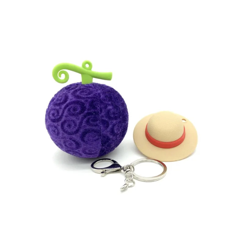 Straw Hat and Purple Fruit Keychain