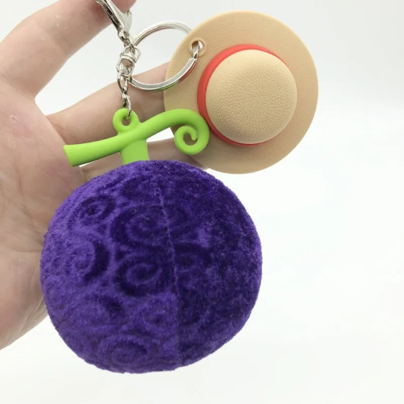 Straw Hat and Purple Fruit Keychain
